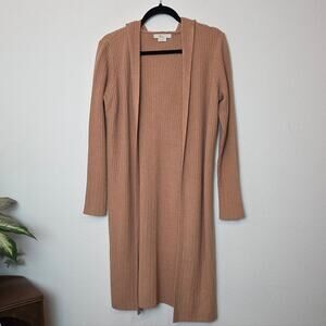 BODEN Tan Camel Ribbed Open Front Hooded Longline Cardigan Sweater Size 2